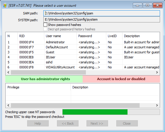 Elcomsoft System Recovery: selecting a user account